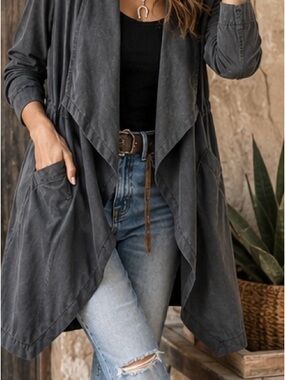 Max Jeans Washed Black Draped Open Front Jacket Draped Lightweight Cardigan S